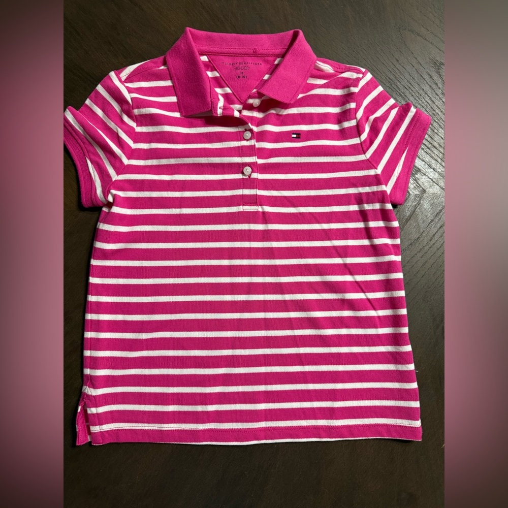 Tommy Hilfiger pink and white striped polo